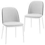 LeisureMod Tule – Lot de 2 chaises de salle à manger modernes avec assise en similicuir, velours ou daim et structure en acier blanc – Cuisine, salle à manger, maison, café, sièges