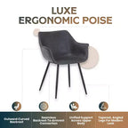 LeisureMod Markley - Lot de 4 chaises de salle à manger en cuir avec pieds en métal noir et assise rembourrée, idéales pour la cuisine, la salle à manger, le bureau, le salon ou le café