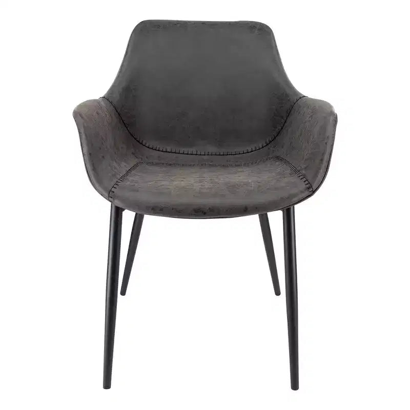 LeisureMod Markley - Lot de 4 chaises de salle à manger en cuir avec pieds en métal noir et assise rembourrée, idéales pour la cuisine, la salle à manger, le bureau, le salon ou le café