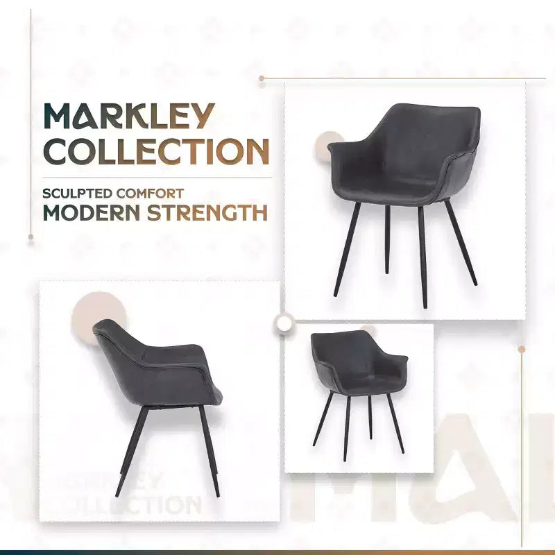 LeisureMod Markley - Lot de 4 chaises de salle à manger en cuir avec pieds en métal noir et assise rembourrée, idéales pour la cuisine, la salle à manger, le bureau, le salon ou le café
