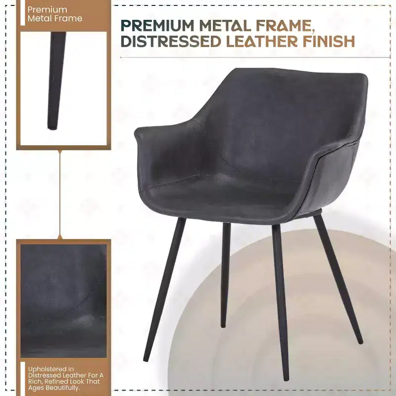 LeisureMod Markley - Lot de 4 chaises de salle à manger en cuir avec pieds en métal noir et assise rembourrée, idéales pour la cuisine, la salle à manger, le bureau, le salon ou le café