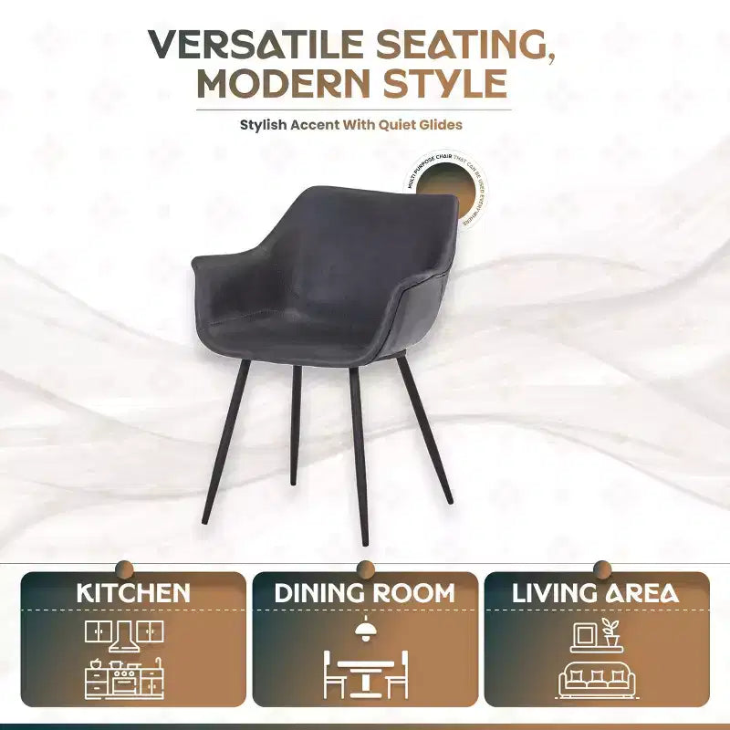 LeisureMod Markley - Lot de 4 chaises de salle à manger en cuir avec pieds en métal noir et assise rembourrée, idéales pour la cuisine, la salle à manger, le bureau, le salon ou le café
