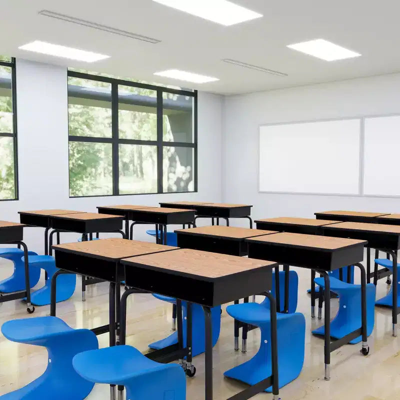 Pupitre mobile à façade ouverte ECR4Kids avec casier de rangement en métal, Mobilier de classe, Chêne