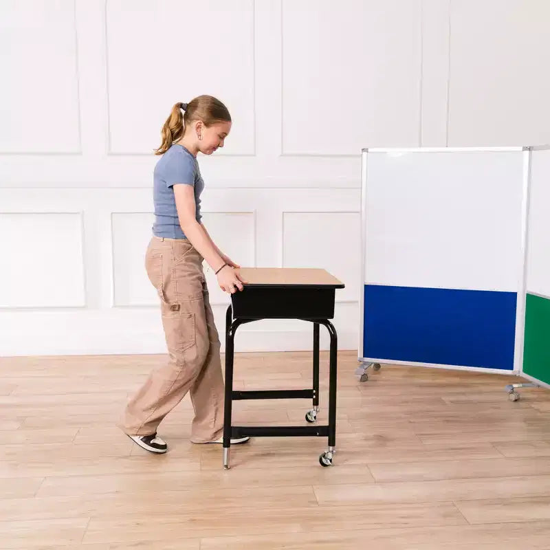 Pupitre mobile à façade ouverte ECR4Kids avec casier de rangement en métal, Mobilier de classe, Chêne