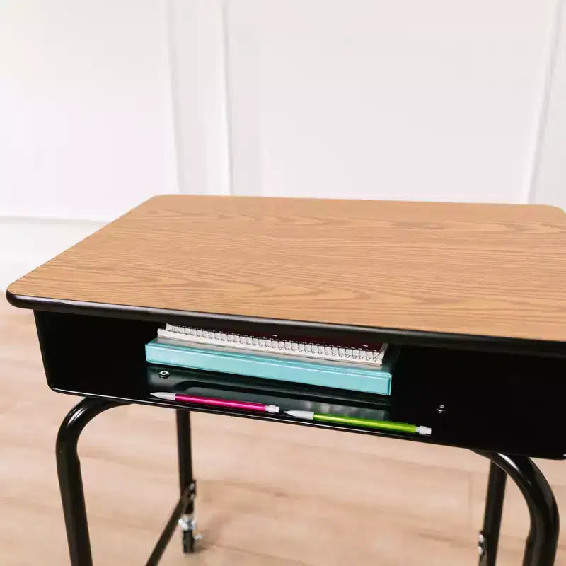 Pupitre mobile à façade ouverte ECR4Kids avec casier de rangement en métal, Mobilier de classe, Chêne