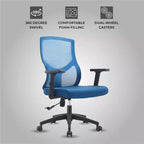 Chaise de bureau ergonomique en maille LeisureMod Glen - Dossier mi-hauteur respirant avec siège en coton rembourré doux - Chaise de bureau pivotante et inclinable