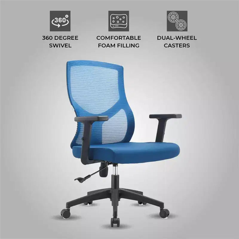 Chaise de bureau ergonomique en maille LeisureMod Glen - Dossier mi-hauteur respirant avec siège en coton rembourré doux - Chaise de bureau pivotante et inclinable