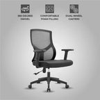 Chaise de bureau ergonomique en maille LeisureMod Glen - Dossier mi-hauteur respirant avec siège en coton rembourré doux - Chaise de bureau pivotante et inclinable