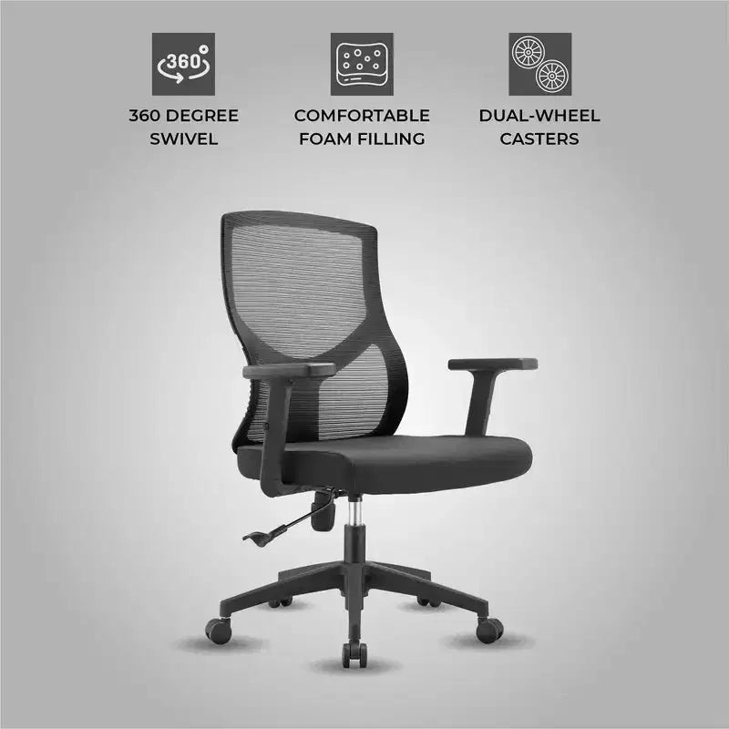 Chaise de bureau ergonomique en maille LeisureMod Glen - Dossier mi-hauteur respirant avec siège en coton rembourré doux - Chaise de bureau pivotante et inclinable