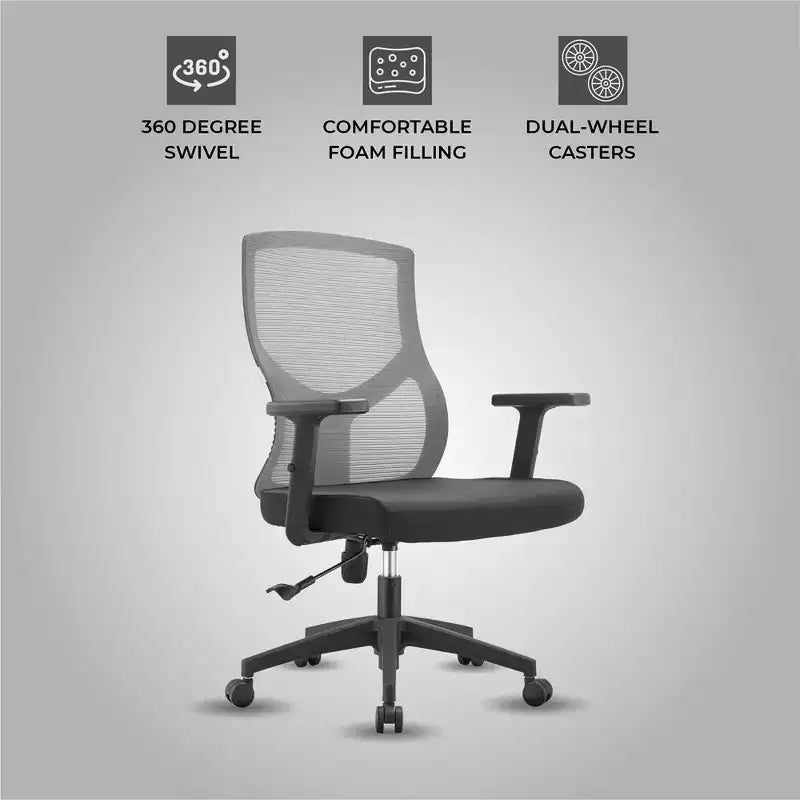 Chaise de bureau ergonomique en maille LeisureMod Glen - Dossier mi-hauteur respirant avec siège en coton rembourré doux - Chaise de bureau pivotante et inclinable