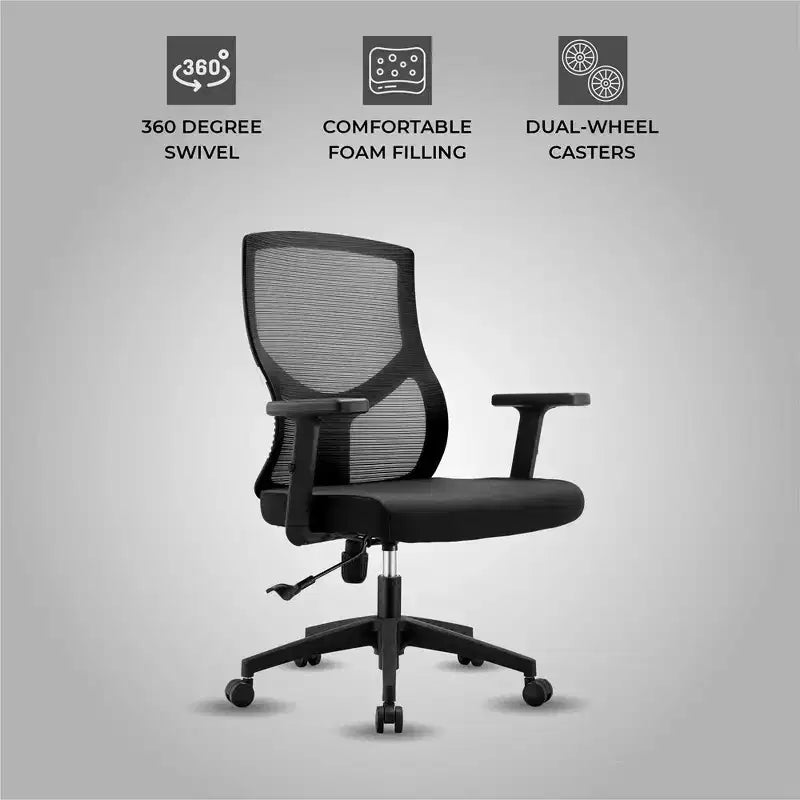 Chaise de bureau ergonomique en maille LeisureMod Glen - Dossier mi-hauteur respirant avec siège en coton rembourré doux - Chaise de bureau pivotante et inclinable