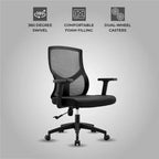 Chaise de bureau ergonomique en maille LeisureMod Glen - Dossier mi-hauteur respirant avec siège en coton rembourré doux - Chaise de bureau pivotante et inclinable