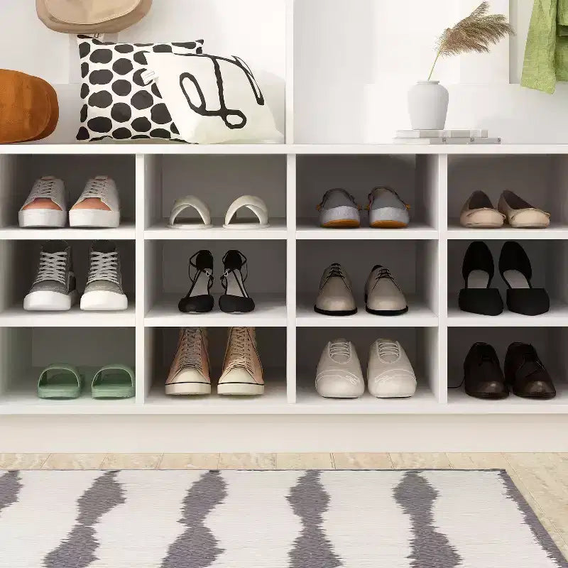 Portemanteau d'entrée large Famapy blanc 63W 18 casiers à chaussures avec crochets