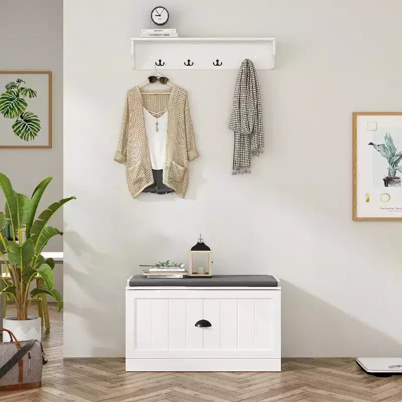 Ensemble porte-manteau mural et banc à chaussures Famapy Blanc