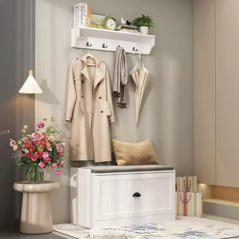 Ensemble porte-manteau mural et banc à chaussures Famapy Blanc