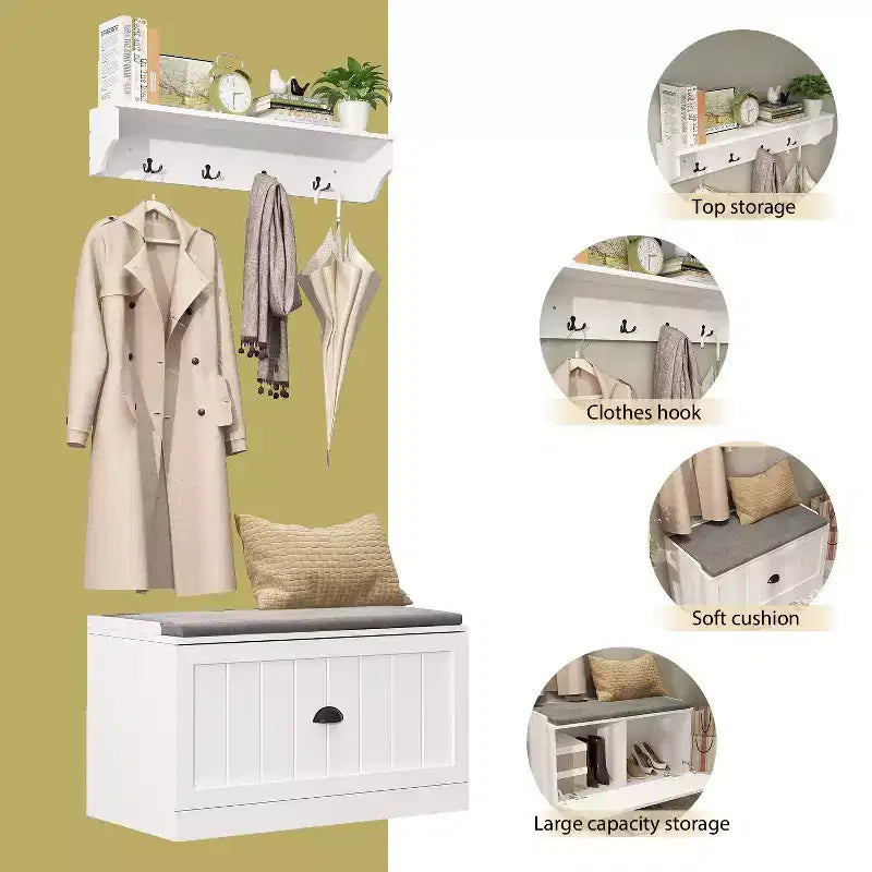 Ensemble porte-manteau mural et banc à chaussures Famapy Blanc