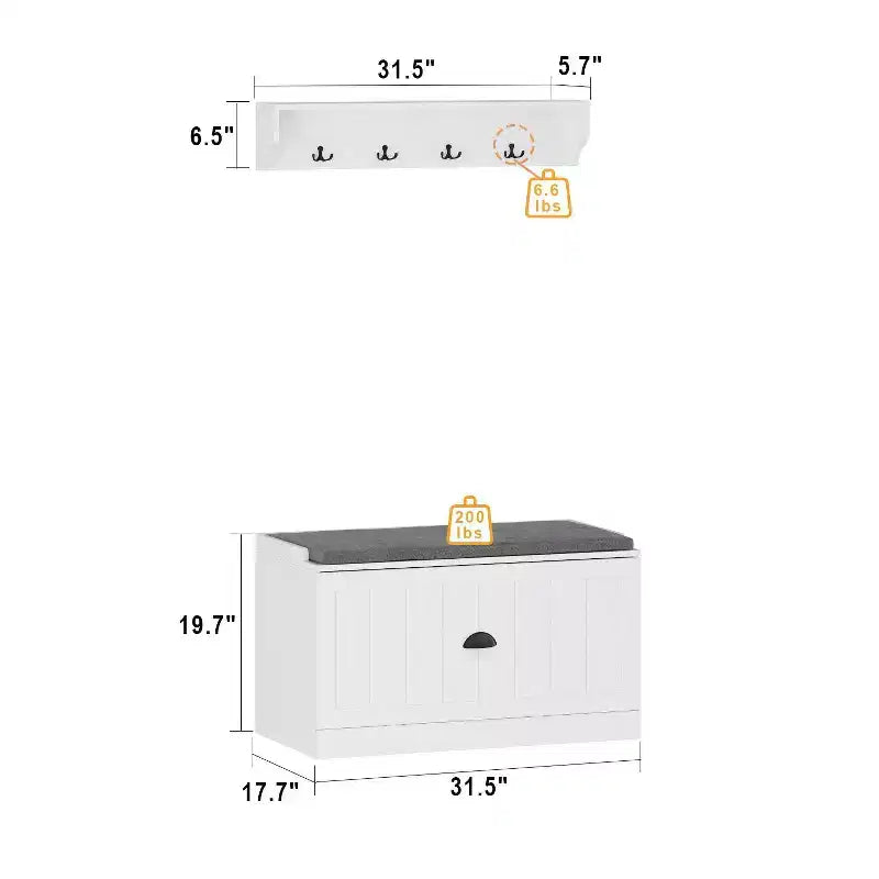 Ensemble porte-manteau mural et banc à chaussures Famapy Blanc
