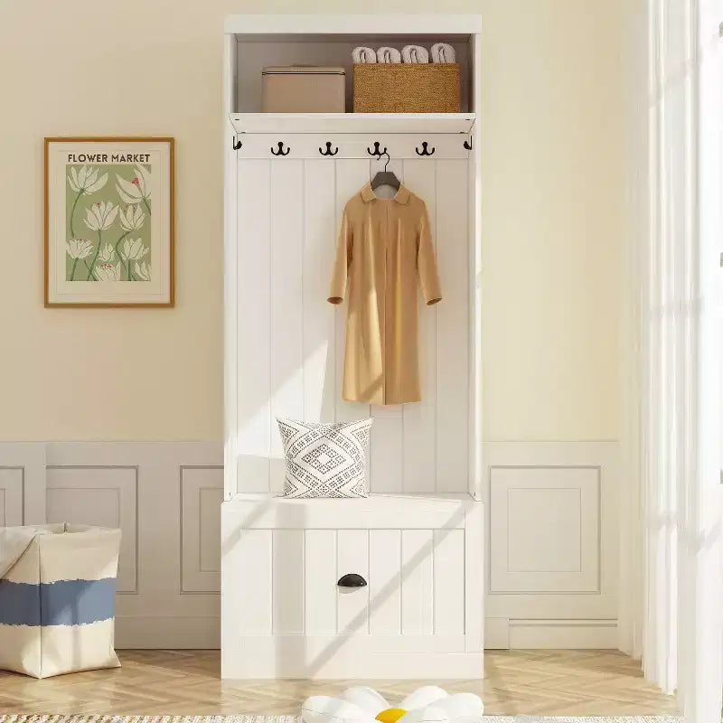 Meuble d'entrée FUMAPY avec banc à chaussures, porte-manteau et étagère de rangement