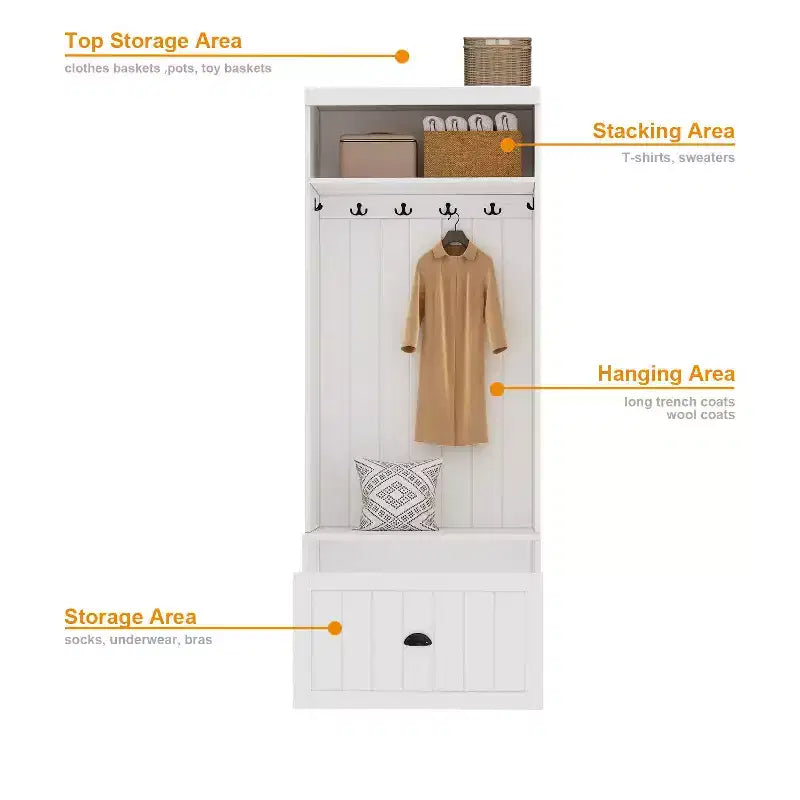 Meuble d'entrée FUMAPY avec banc à chaussures, porte-manteau et étagère de rangement