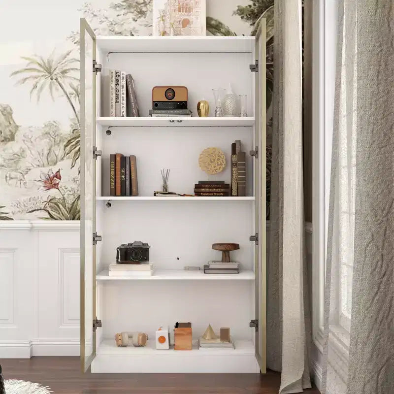 Meuble vitrine Famapy avec portes et étagères en verre, étagère de rangement polyvalente, buffet avec éclairage LED