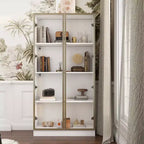 Meuble vitrine Famapy avec portes et étagères en verre, étagère de rangement polyvalente, buffet avec éclairage LED
