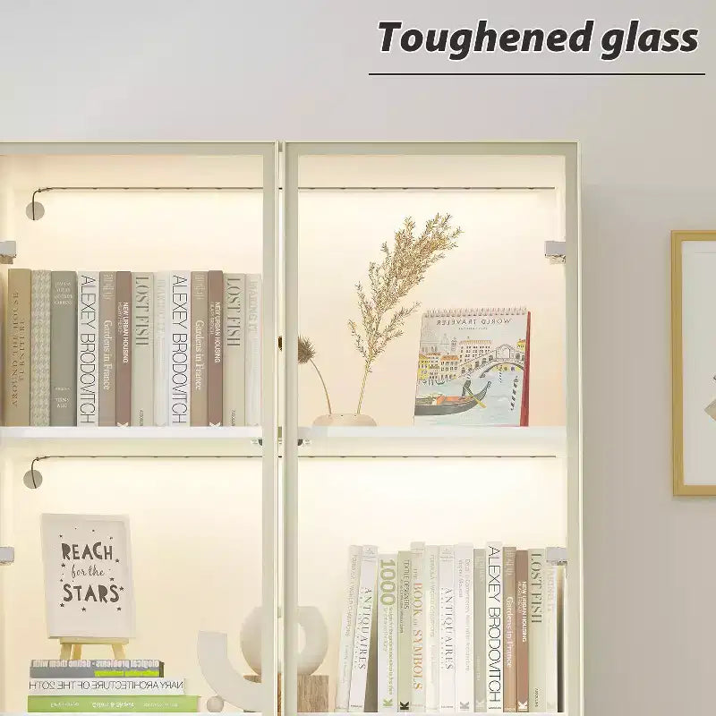 Meuble vitrine Famapy avec portes et étagères en verre, étagère de rangement polyvalente, buffet avec éclairage LED