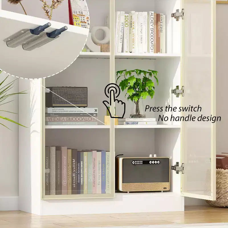 Meuble vitrine Famapy avec portes et étagères en verre, étagère de rangement polyvalente, buffet avec éclairage LED