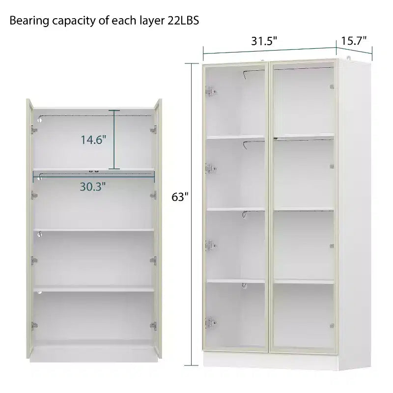 Meuble vitrine Famapy avec portes et étagères en verre, étagère de rangement polyvalente, buffet avec éclairage LED