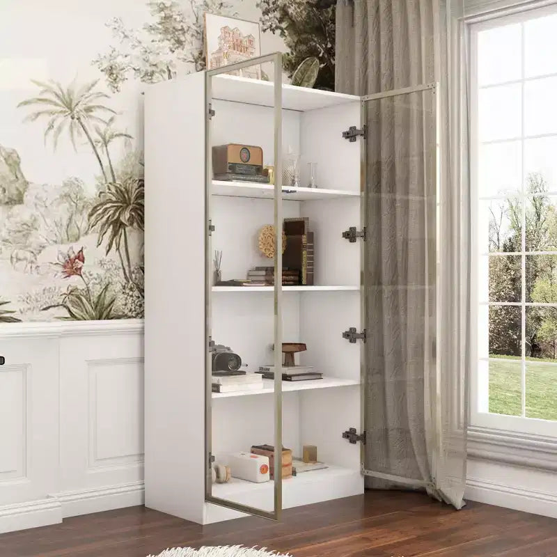 Meuble vitrine Famapy avec portes et étagères en verre, étagère de rangement polyvalente, buffet avec éclairage LED