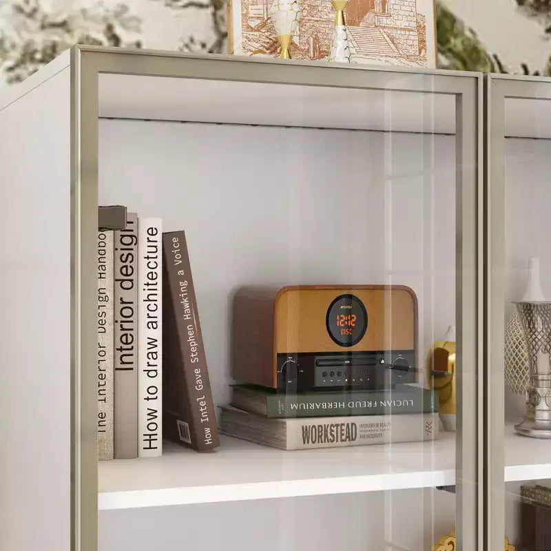 Meuble vitrine Famapy avec portes et étagères en verre, étagère de rangement polyvalente, buffet avec éclairage LED