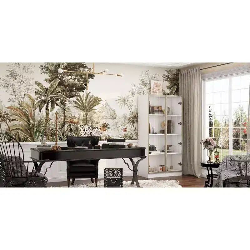 Meuble vitrine Famapy avec portes et étagères en verre, étagère de rangement polyvalente, buffet avec éclairage LED