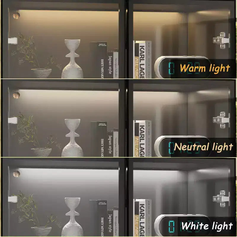 Meuble vitrine Famapy avec portes et étagères en verre, étagère de rangement polyvalente, buffet avec éclairage LED