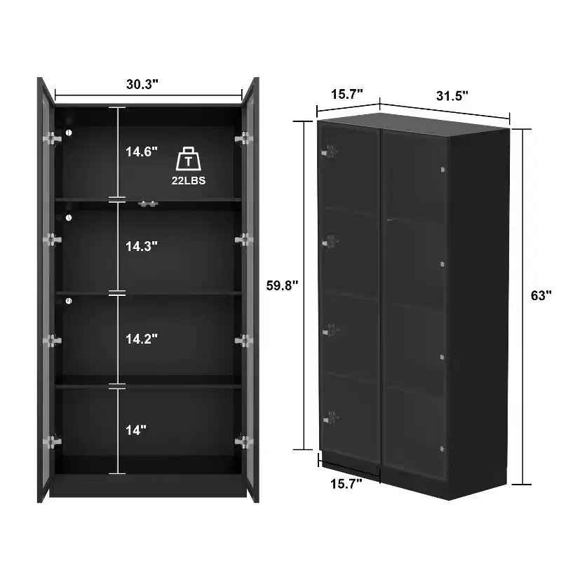 Meuble vitrine Famapy avec portes et étagères en verre, étagère de rangement polyvalente, buffet avec éclairage LED