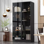 Meuble vitrine Famapy avec portes et étagères en verre, étagère de rangement polyvalente, buffet avec éclairage LED
