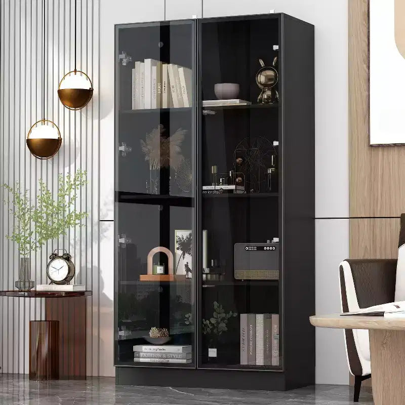 Meuble vitrine Famapy avec portes et étagères en verre, étagère de rangement polyvalente, buffet avec éclairage LED