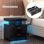 Costway Table de Chevet LED Lot de 1/2 avec 2 Tiroirs de Rangement Mode Lumière Réglable Télécommande