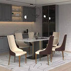 LeisureMod Elm Chaise de salle à manger moderne Dossier haut Design incurvé sans accoudoirs, siège en cuir rembourré avec pieds en bois de frêne pour salle à manger et cuisine
