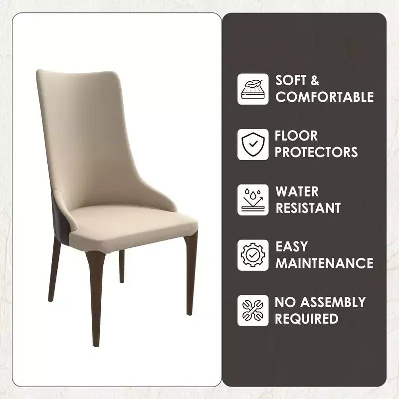 LeisureMod Elm Chaise de salle à manger moderne Dossier haut Design incurvé sans accoudoirs, siège en cuir rembourré avec pieds en bois de frêne pour salle à manger et cuisine