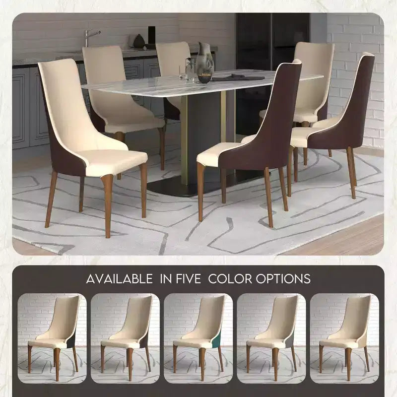 LeisureMod Elm Chaise de salle à manger moderne Dossier haut Design incurvé sans accoudoirs, siège en cuir rembourré avec pieds en bois de frêne pour salle à manger et cuisine
