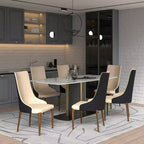 LeisureMod Elm Chaise de salle à manger moderne Dossier haut Design incurvé sans accoudoirs, siège en cuir rembourré avec pieds en bois de frêne pour salle à manger et cuisine
