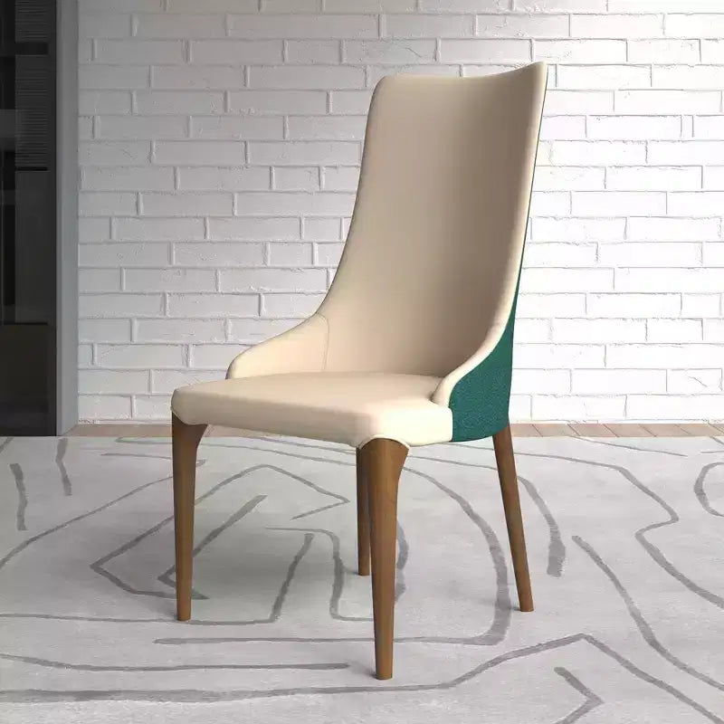 LeisureMod Elm Chaise de salle à manger moderne Dossier haut Design incurvé sans accoudoirs, siège en cuir rembourré avec pieds en bois de frêne pour salle à manger et cuisine