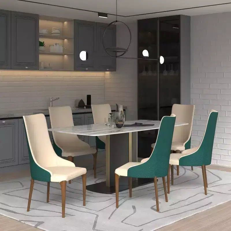 LeisureMod Elm Chaise de salle à manger moderne Dossier haut Design incurvé sans accoudoirs, siège en cuir rembourré avec pieds en bois de frêne pour salle à manger et cuisine