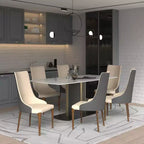 LeisureMod Elm Chaise de salle à manger moderne Dossier haut Design incurvé sans accoudoirs, siège en cuir rembourré avec pieds en bois de frêne pour salle à manger et cuisine