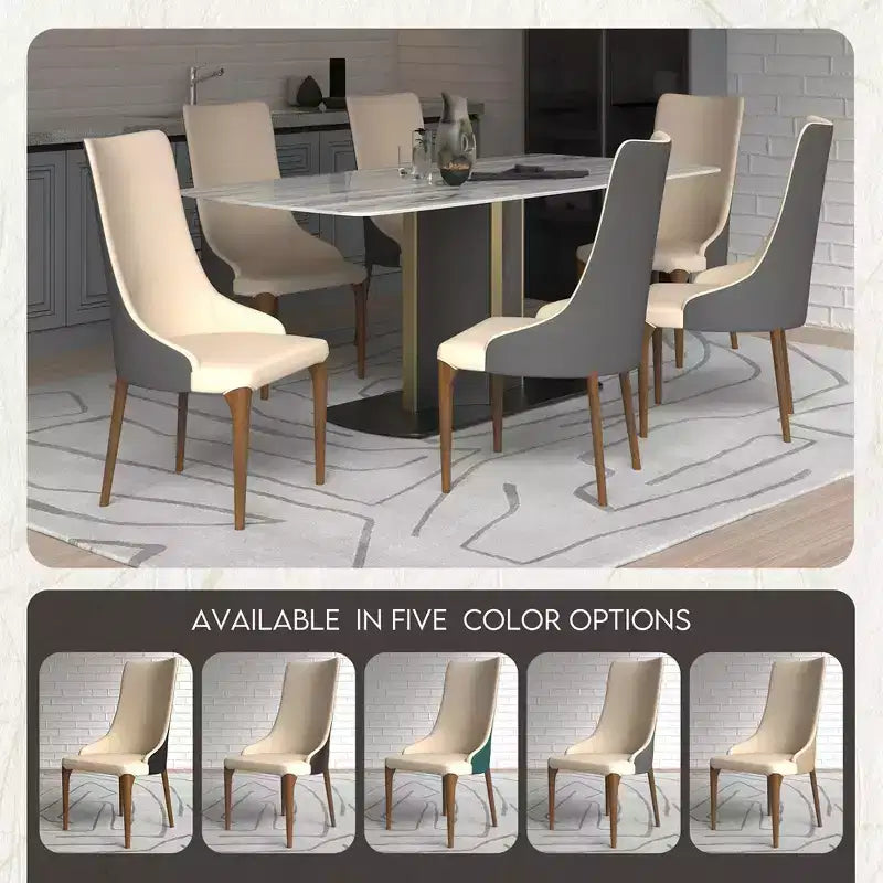 LeisureMod Elm Chaise de salle à manger moderne Dossier haut Design incurvé sans accoudoirs, siège en cuir rembourré avec pieds en bois de frêne pour salle à manger et cuisine