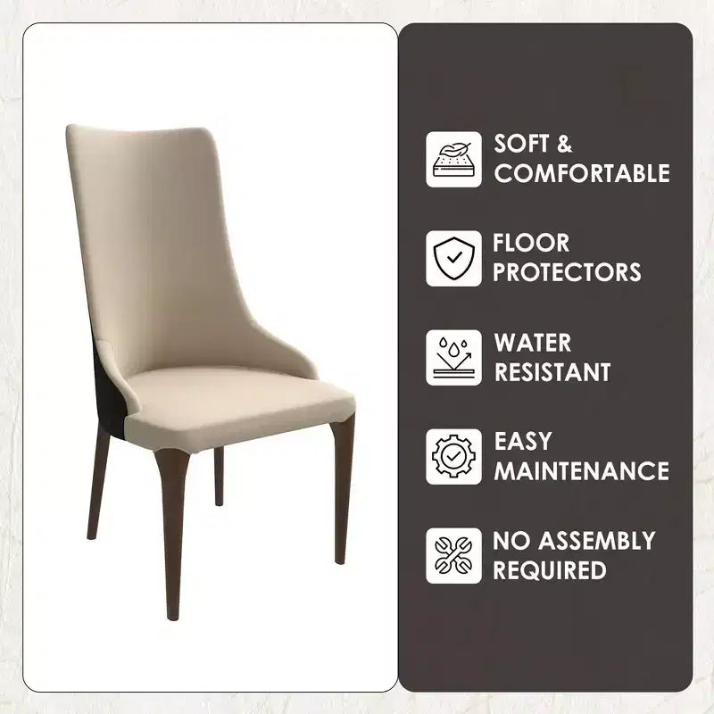 LeisureMod Elm Chaise de salle à manger moderne Dossier haut Design incurvé sans accoudoirs, siège en cuir rembourré avec pieds en bois de frêne pour salle à manger et cuisine