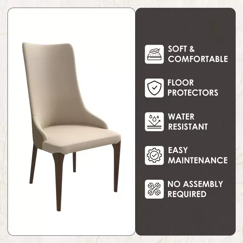LeisureMod Elm Chaise de salle à manger moderne Dossier haut Design incurvé sans accoudoirs, siège en cuir rembourré avec pieds en bois de frêne pour salle à manger et cuisine