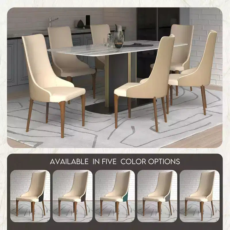 LeisureMod Elm Chaise de salle à manger moderne Dossier haut Design incurvé sans accoudoirs, siège en cuir rembourré avec pieds en bois de frêne pour salle à manger et cuisine