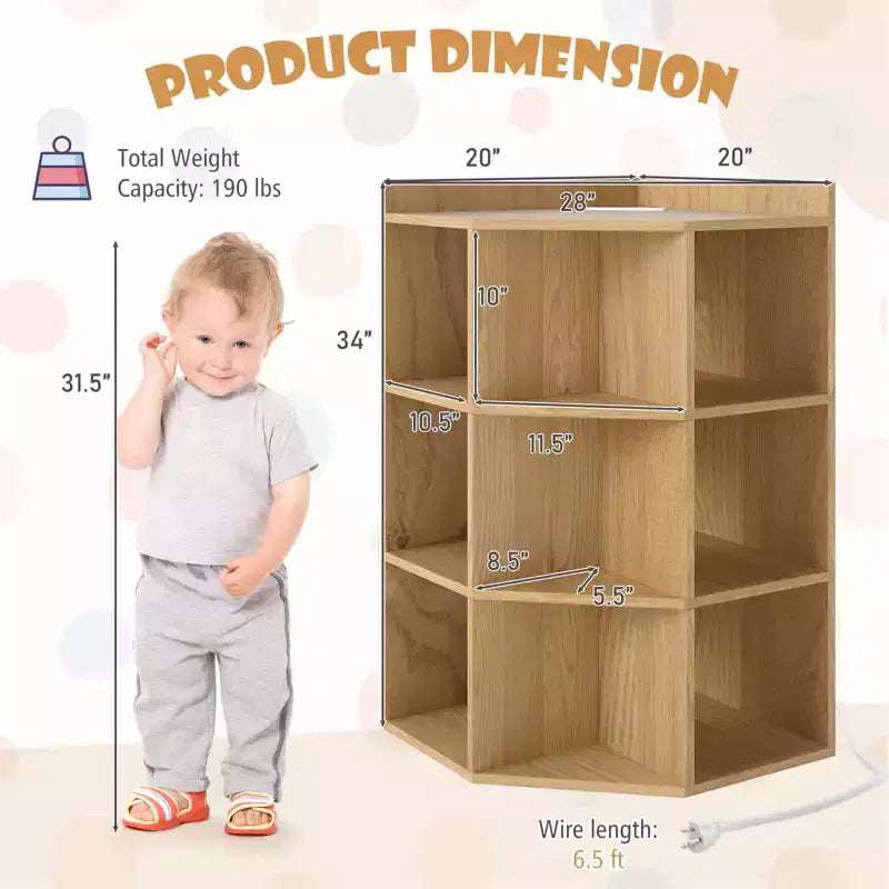 Costway Meuble de rangement d'angle 3 niveaux pour enfants avec ports USB et prises électriques, 9 casiers, Gris/Blanc