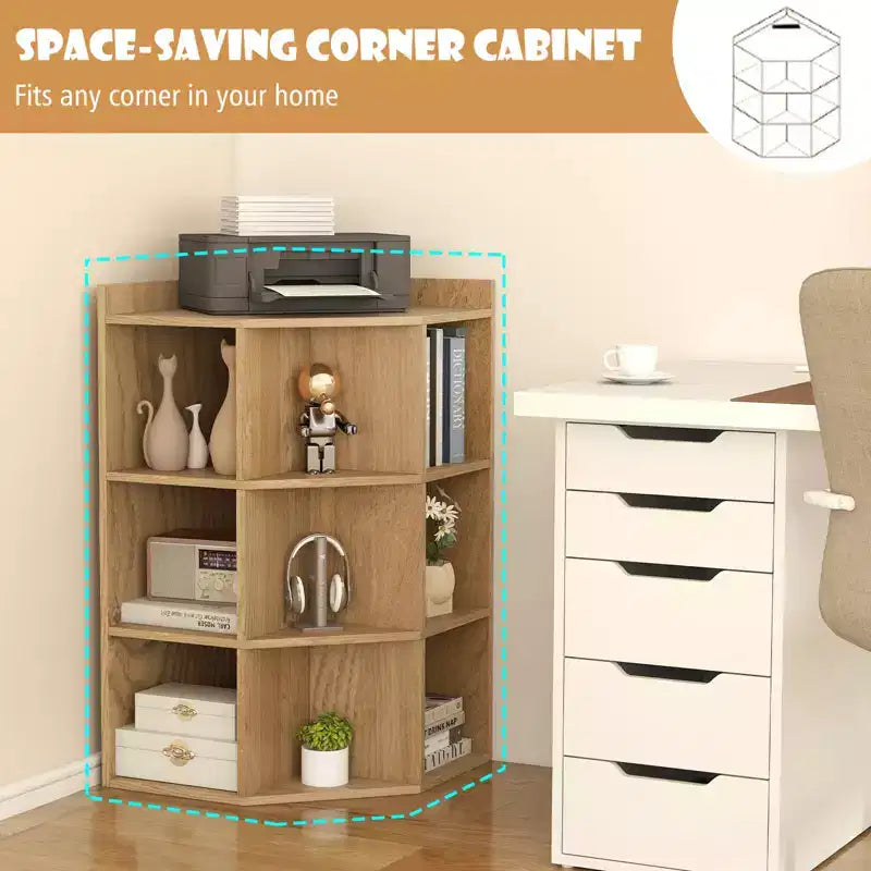 Costway Meuble de rangement d'angle 3 niveaux pour enfants avec ports USB et prises électriques, 9 casiers, Gris/Blanc