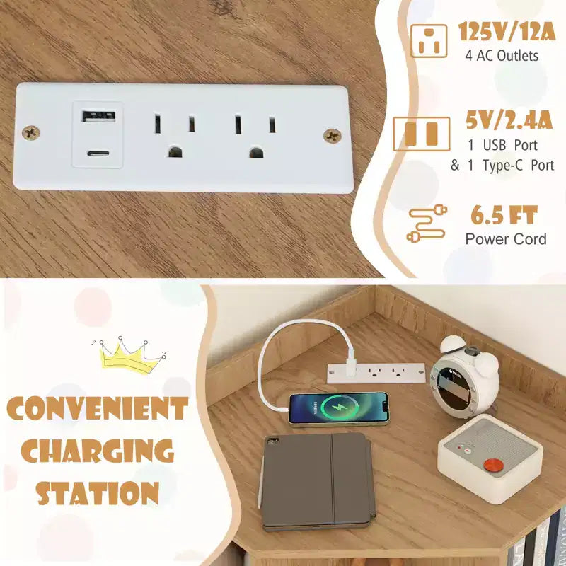 Costway Meuble de rangement d'angle 3 niveaux pour enfants avec ports USB et prises électriques, 9 casiers, Gris/Blanc